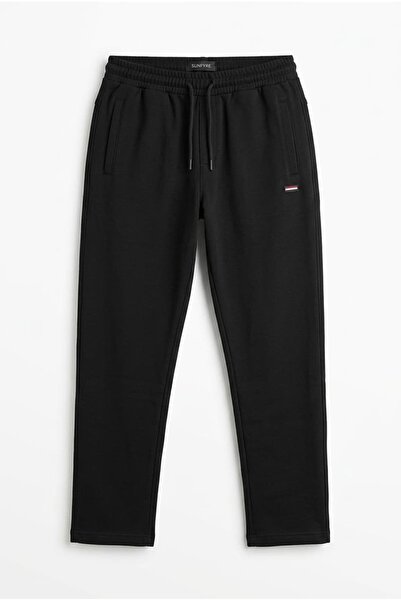 sunfyre Men's Black Zippered Pocket Embroidery Detailed Straight Leg Relaxed ...