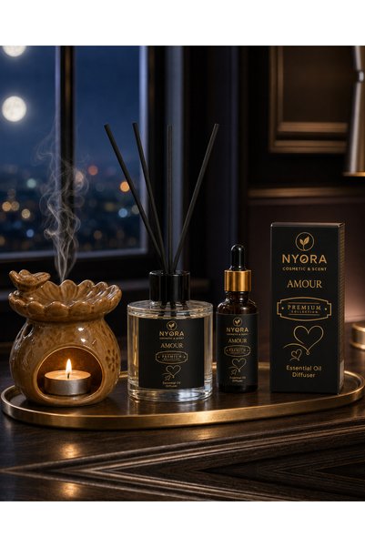 NYORA Amour 100 Ml Bambu Çubuklu Oda Kokusu 20 Ml Buhurdanlık Esansı ve Seram...