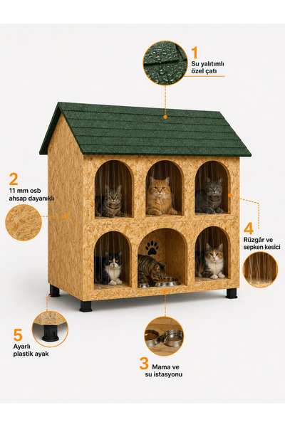 Kedi evi kedi yuvası kedimamalı 5 kedi için