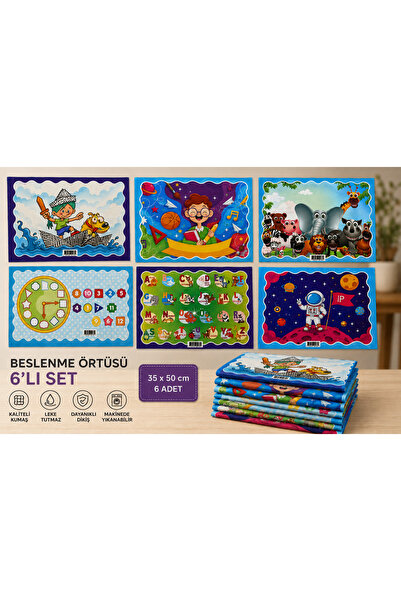 DKY İlkokul Anasınıfı Kumaş 6 lı Set Beslenme Örtüsü (Erkek Çocuk)