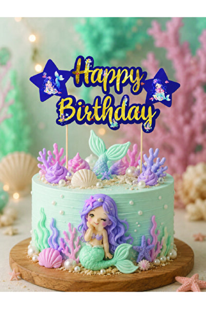 Magique Party Deniz Kızı Temalı "Happy Birthday" Pasta Süsü