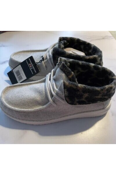 HEY DUDE Britt Size 7 EU 38 Gray Cheetah Bootie Laces NWOB