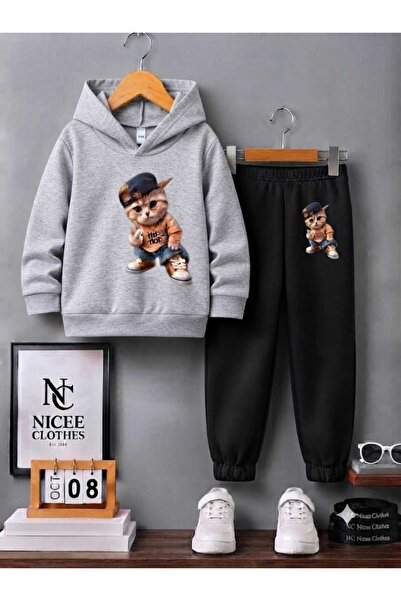 NC Nicee Clothes Children's Tracksuit Unisex (Hip Hop Rapper Cat Print Winter)