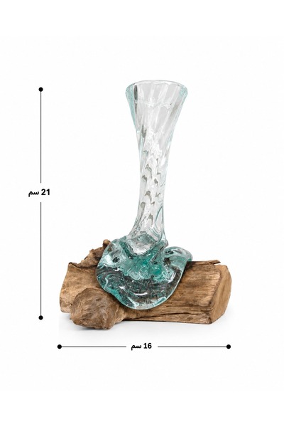 Generic Decorative Glass Vase with Natural Wood Base with Wavy Design
