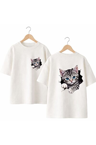 playwear Maviş Cats Printed on the Back and Front Chest, 100% Cotton Oversize...