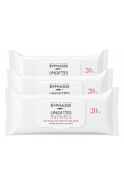 BYPHASSE Set of 3 x Lingettes Intimes, Intimate Hygiene Wipes, 20 pcs/pack