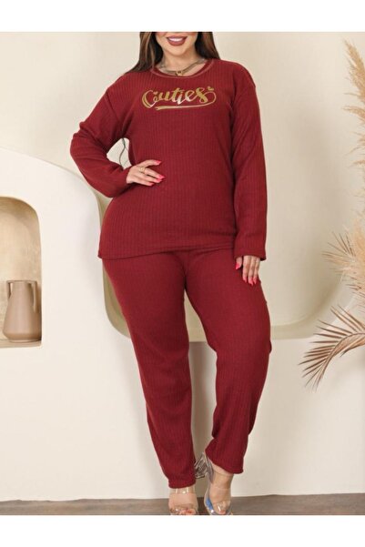 Mestra Burgundy Winter Plus Size Women's 2-Piece Pajama Set