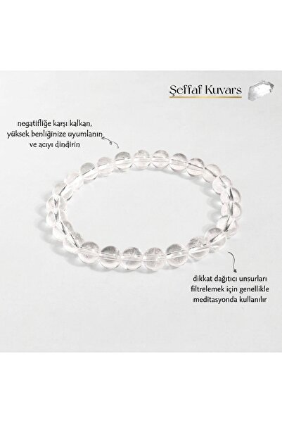 Taşmir Doğal Şeffaf Kuvars Bileklik | 8 mm Kristal Kuvars, Şifa, Dengeleme