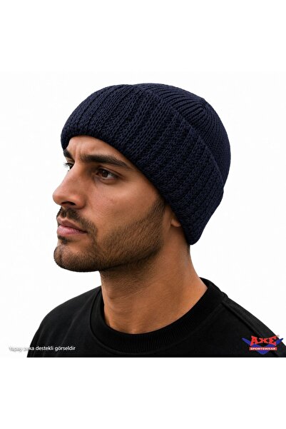AXE SPORTSWEAR Winter Navy Blue Folded Thick Knitwear Knitted Fisherman Type ...