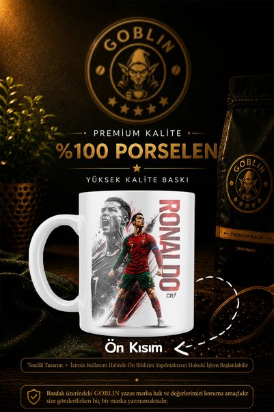 Goblin Kişiye Özel Cristiano Ronaldo Dijital imzalı Kupa kahve bardak mug hed...