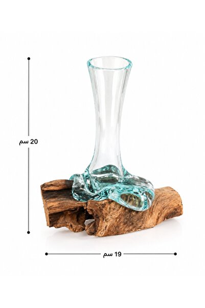 Generic Decorative Glass Vase with Natural Wood Base 20X19 cm