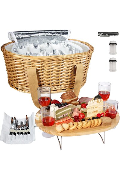 OtherMax Set Coș de Picnic pentru 4 Persoane cu Geantă Termică și Tacâmuri Be...