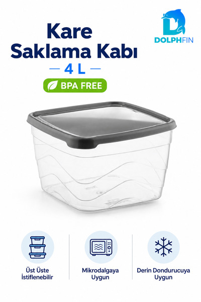 DolphFin 4 Liter Square Storage Container with Lid Stackable Bpa Free Transpa...