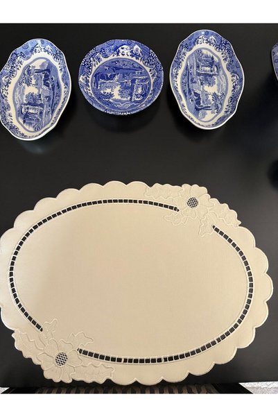 NC Home Design Floral Ekru Deri Oval Amerikan Servisi- 1 Adet