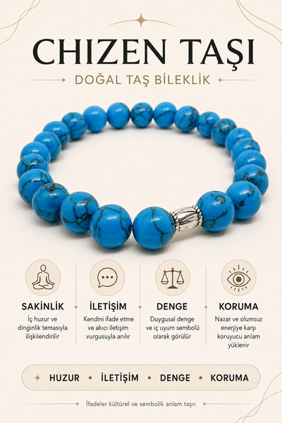 Muammer Köksal Design Huzur İletişim Denge Koruma Sembollü Chizen Taşı Mavi D...
