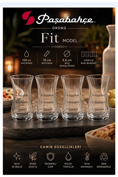 Paşabahçe Σετ 4 ποτηριών Fit Rakı με εκτύπωση 1. "καλή συνομιλία " 2. "φιλία ...