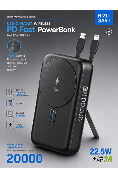 DEANB 22.5W Hızlı Şarj Powerbank Type-C Giriş Çıkışlı Kablolu MagSafe Uyumlu ...