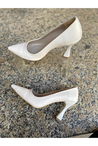 Aysun Ayakkabı White Outer Material Leather Leather Goblet Heel Women's Shoes