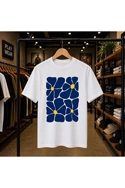 playwear Blue Medium Yellow Printed 100% Cotton Oversize Loose Regular Fit Cr...