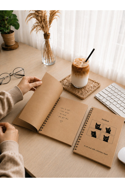 kRFT A5 Kraft Spiralli Çizgisiz Hayvansever Defter 2'li 40 Yaprak - Kedi ve K...