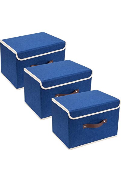 OtherMax Organizator Pliabil de Depozitare cu Capac Bleumarin 3buc 38x25x25cm...