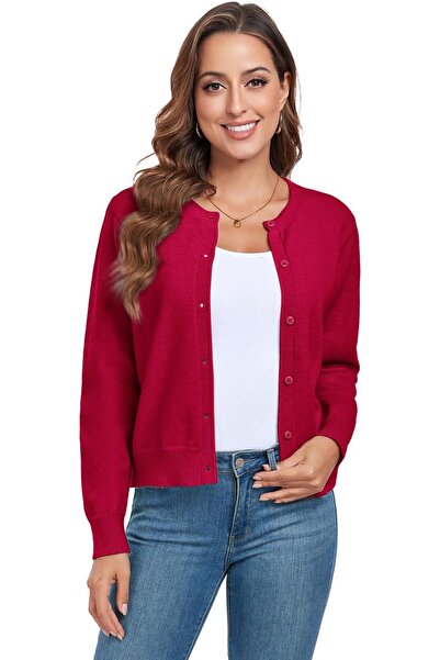OtherMax Cardigan Damă Pulover Tricotat cu Nasturi Moale Elegant Roșu S — car...