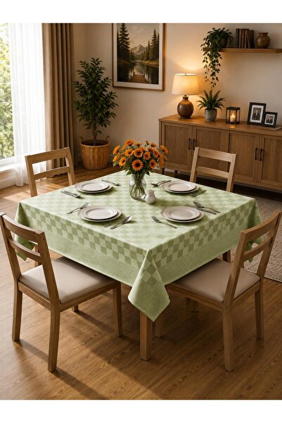 SUNDOKU HOME Damalı Kenar Bordürlü Masa Örtüsü 140x140 cm Sofra Bezi,Piknik Ö...