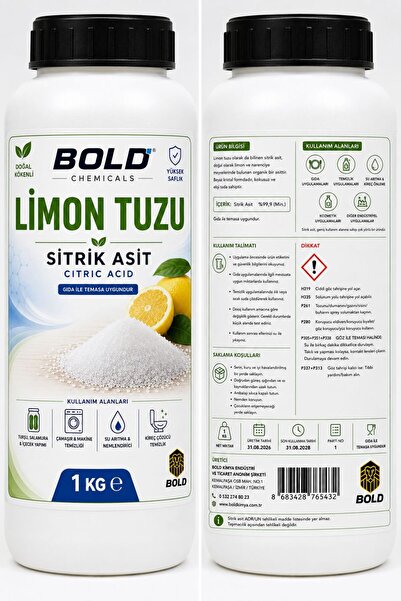 BOLD Limon Tuzu (Toz) 1000 Gr – Sitrik Asit %99,9 – Turşu, Salamura ve Temizl...