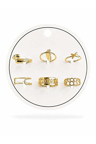 serelya Gold Color Brass Bohemian Detailed 6-Piece Ring Set Size 7-8