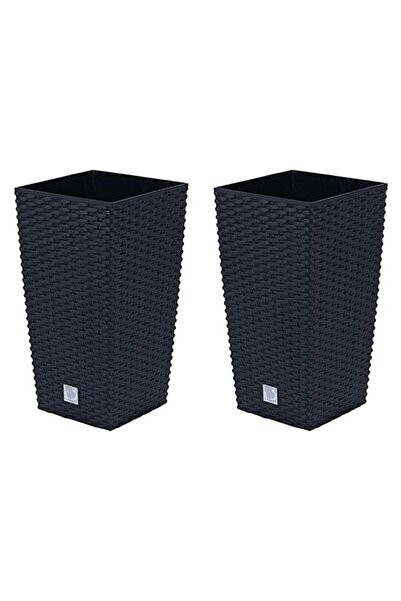 Solplant Set 2 ghivece de flori, Rato, imitatie ratan, inalte, 22.5x22.5x42 c...