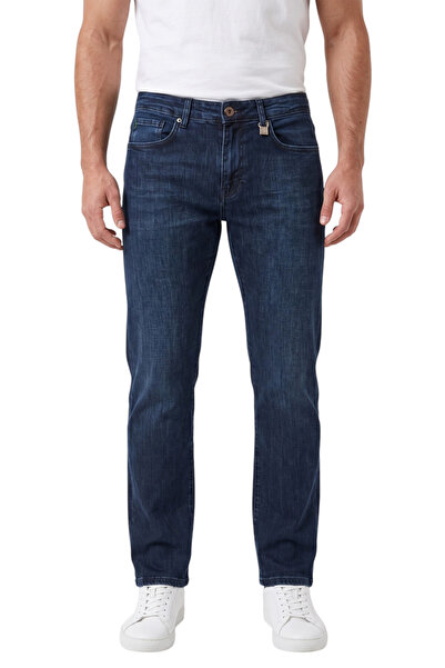 DeepSEA Erkek Regular Fit Standart Kesim Likralı Taşlanmış Koyu Lacivert Kot ...