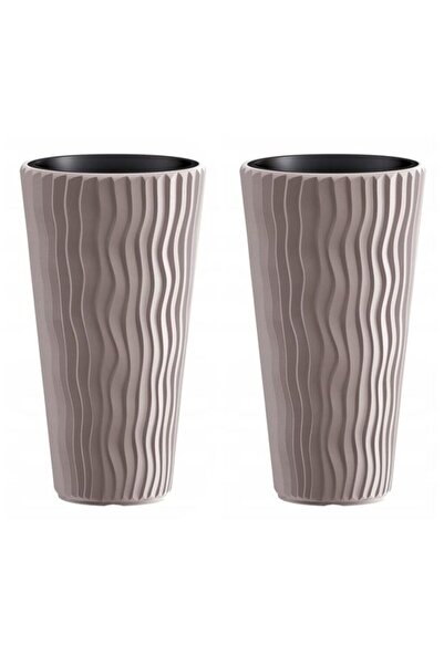 Solplant Set 2 ghivece de flori, Sandy Slim, rotunde, inalte, 39x70.8 cm, caf...