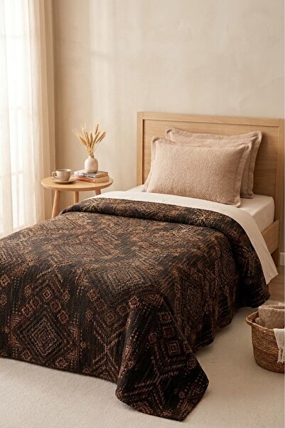 Özdilek Boucle Ethnic Pattern Single Blanket - Brown