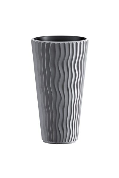 Solplant Ghiveci decorativ de flori, rotund, inalt, gri, 29.7x53.1 cm, Sandy