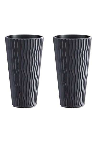 Solplant Set 2 ghivece de flori, Sandy Slim, rotunde, inalte, 39x70.8 cm, ant...
