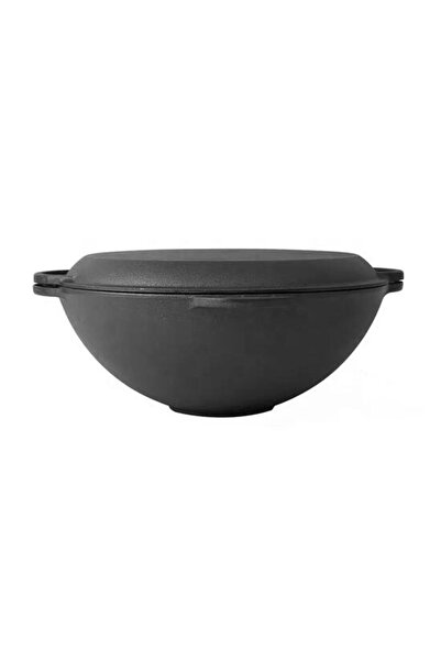 Solplant Oala de fonta tip wok, cu capac, 3 in 1, 37x18 cm, Perfect Home