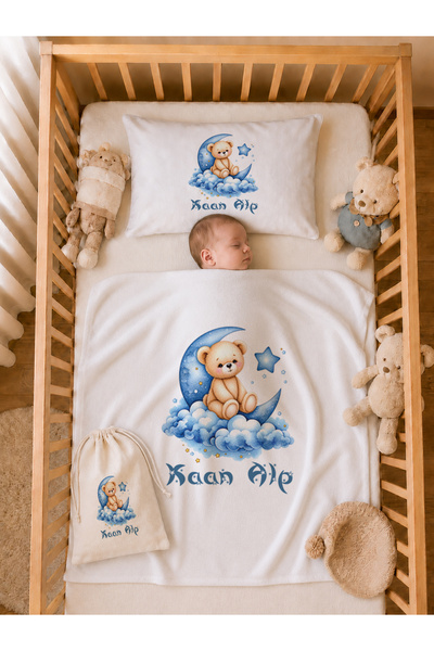 Pia Baby İsme Özel Yenidoğan Erkek Bebek Hediye Seti %100 Pamuk Battaniye Yas...