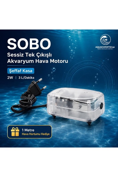 Sobo Sessiz Hava Motoru - Tek Çıkışlı - Şeffaf Tasarım - 1 Metre Hava Hortumu...