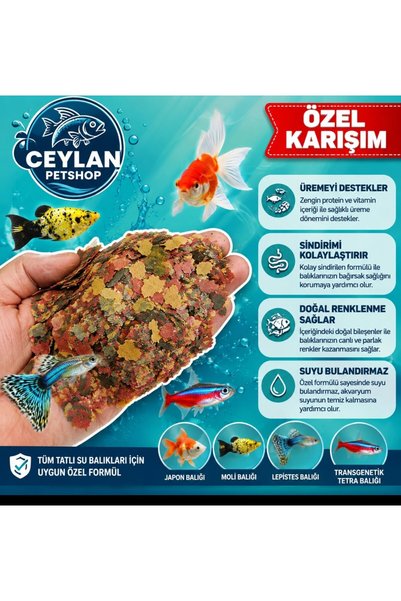 Ceylan Flakes Nature Japon ve Tropical Canlı Doğuran Balık Yemi 50 GR