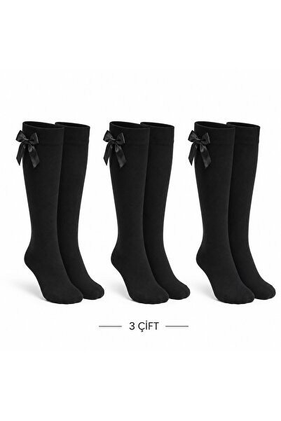 Genel Markalar Y&A Socks Kız Çocuk Fiyonklu Diz Altı Çorap 3 Çift
