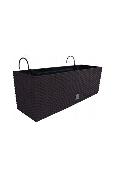 Solplant Jardiniera decorativa, suport metalic, imitatie ratan, maro, 58x18x1...