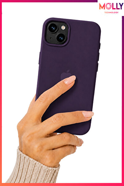 Molly iPhone 13/14 İçin Derin Mor Soft İçi Kadife Lansman Silikon Kılıf