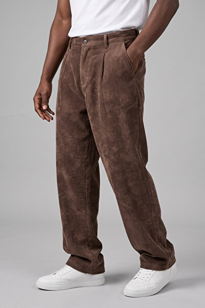 ERKEK BAGGY PİLELİ DÜĞMELİ BEL LASTİKLİ KADİFE PANTALON K2056KP