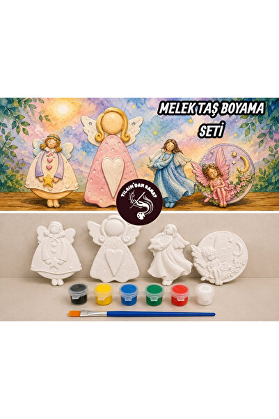 Genel Markalar Melek Taş Boyama Seti (4 Obje + 6 Renk Boya + 1 Fırça + Boyama...