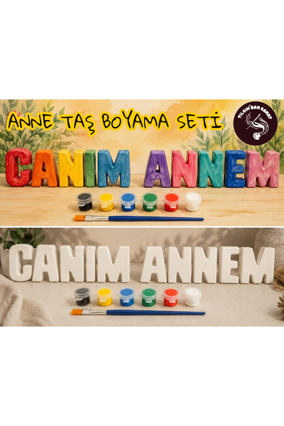 Anne Hediyesi Taş Boyama Seti (10 Obje + 6 Renk Boya + 1 Fırça + Boyama Sertifikası)