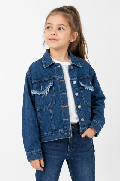 GİYİCEM TEKSTİL Girl's Sparkle Pocket Detailed Denim Jacket 1546-2027