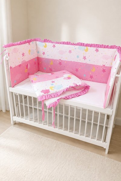 bebek_iklimi Pembe Fırfırlı 70x130 Mobilya Beşik Kenar Koruyucu Seti - 4 Parç...