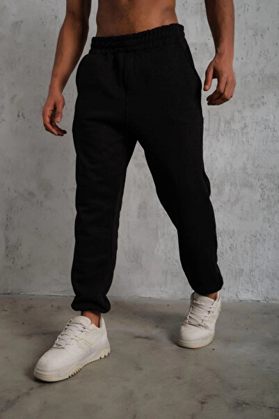 GurkStore Men's Three Thread Bottom Sweatpants with Elastic Cuffs - Black