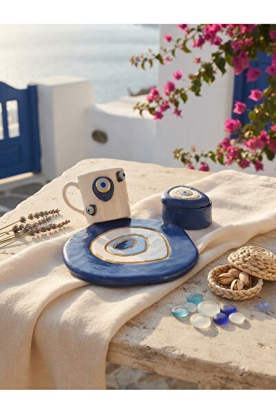 Dekor köşesi Handmade Evil Eye Beaded Coffee Cup and Presentation Set - Desig...