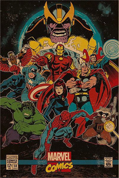 Genel Markalar Avengers Çizgi Roman Kapağı Vintage Kraft Poster - 33x48cm